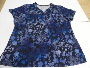 Koi Medical Scrub Top Sz L Poly/spandex Shades of Blue Vee Neckline - Picture 1 of 8