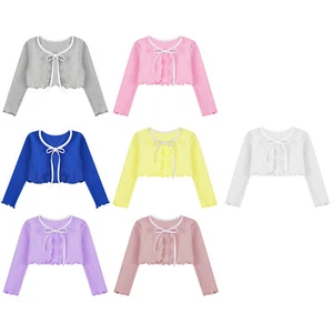 Girls Crop Top Ruffled Shrugs Dance Cardigan Warm Up Jacket Ribbed Bolero Yoga - Picture 1 of 66