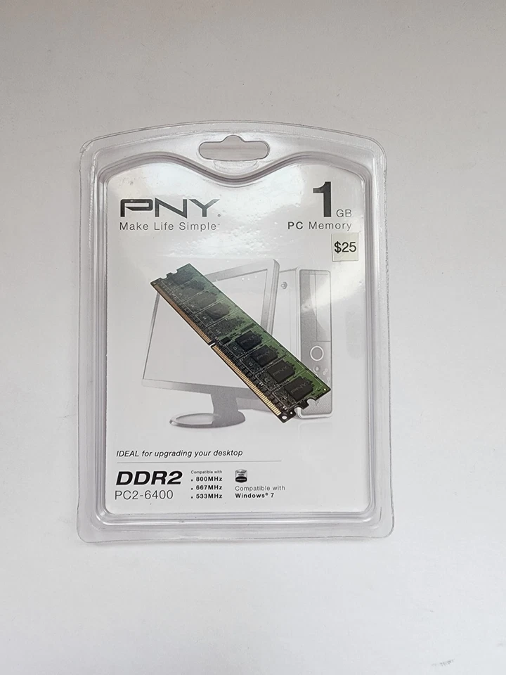 Brand New PNY 1GB PC2-5300 667MHz DDR2 Desktop DIMM Memory MD1024SD2-667 - Image 1 of 4