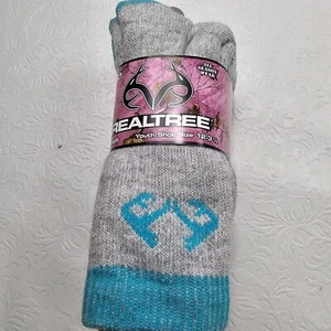 Realtree Youth Girls 2Pr Socks NWT Shoe Size 12-3.5 Teal/Fuchsia - Picture 1 of 4