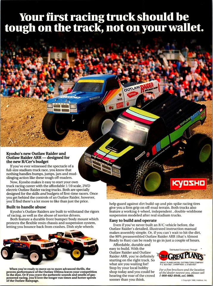 Kyosho Outlaw Raider ARR RC Truck 1/10 2WD Vintage Print Ad Wall Art Decor - Image 1 of 1