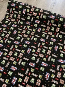 1M LONDON THEMED BUS DOG TAXI Black 100% COTTON POPLIN DRESS FABRIC 45” - Picture 1 of 3