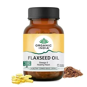 Organic India Flaxseed Oil 60 Veg Caps | Omega-3 for Heart, Brain & Joint health - Picture 1 of 8
