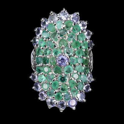 925 Sterlingsilber Ring Rund Tansanit Smaragd Natur Edelstein Schmuck Größe 7 - Bild 1 von 4