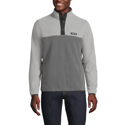 New Lands' End Men's Heritage Fleece Pullover Tall Charcoal Gray Colorblock NWT - Image 1 of 4