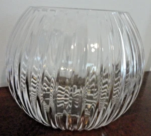 VINTAGE BOHEMIAN CRYSTAL CLEAR ROUND GLASS ROSE BOWL VASE 5.5" - Picture 1 of 13