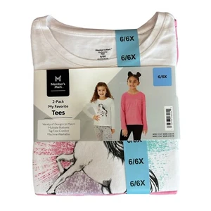 Members Mark Girls Size 6/6X My Favorite Tees Unicorn Long Sleeve 2-Pack NWT - Picture 1 of 4