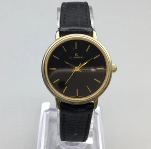 Vintage Le Chateau Watch Women 26mm Gold Plated Black Leather Band New Battery - Picture 1 of 16