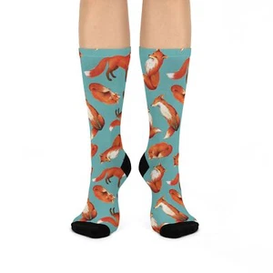 Fox Themed Cushioned Crew Socks, Fox Socks - Picture 1 of 5