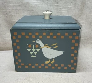 Vintage 80's Wooden Recipe Blue Box w/ Lid Country Goose 6" x 4.5" - Picture 1 of 5