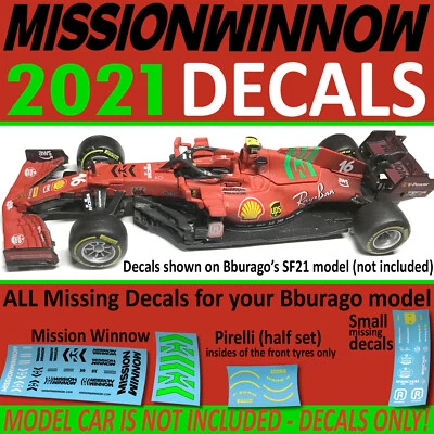 FERRARI SF21 Bburago missing MISSION WINNOW 1/43 DECALS Water Slide Decals 2021 - Image 1 of 4