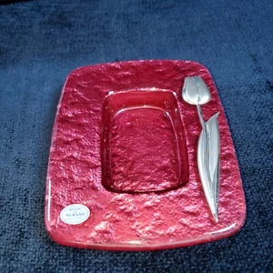 Murano Art Glass Trinket Dish Paper Label Silver Numbered Metal Rose Vintage - Picture 1 of 15