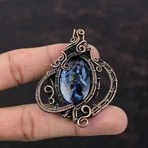 Women Day Gift Pietersite Wire Wrapped Pendant Handcrafted Copper Designer 2.56" - Picture 1 of 6