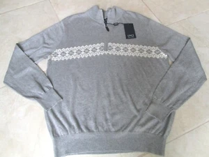 New Lincs David Chu LS 1/2 Zip Golf Sweater Men's Large Grey and White $138 - Picture 1 of 4