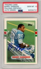 Barry Sanders 1989 Topps Traded Football Autograph Card #83T PSA/DNA 10