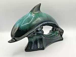 Statua delfino vintage grande ceramica blu montagna 16" MOLTO RARA - Foto 1 di 5