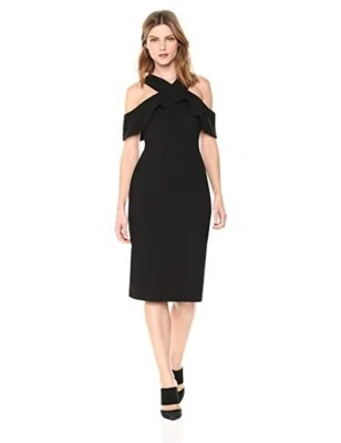 NWT RACHEL ROY Ruffle Halter Cold Shoulder Black Crepe SHEATH Dress SZ 6 $109 - Image 1 of 2
