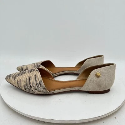 Zapatos planos Tory Burch D'Orsay Viv para mujer talla 7M cuero lagarto lino punta en punta Foto 1 de 4