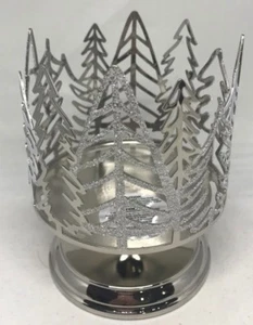 BATH BODY WORKS SILVER TREES PEDESTAL LARGE 3 WICK CANDLE HOLDER SLEEVE 14.5OZ - Picture 1 of 5