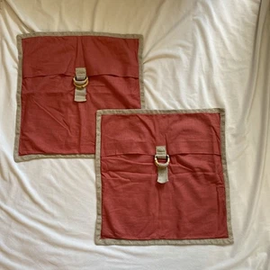 Pottery Barn Cotton Linen Set 2 Pillow Cover Coral Orange Bamboo Buckle Jute GUC - Picture 1 of 18