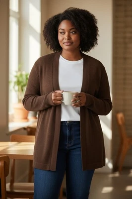 Cárdigan Suéter Brooks Brothers Lana Merino Marrón Frente Abierto Para Mujer M Foto 1 de 4