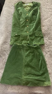 Vintage Russ Girl Green Corduroy 2 Piece Set Size 10 ***Flaws*** Vest Skirt - Picture 1 of 14