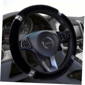 Flauschiger Lenkradbezug, Universal 15 Zoll bunte Strasssteine Auto schwarz - Bild 1 von 7