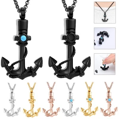 Colgante Urna Ancla con Cadena Memorial Cremación Joyería para Cenizas Urna Collar Foto 1 de 2