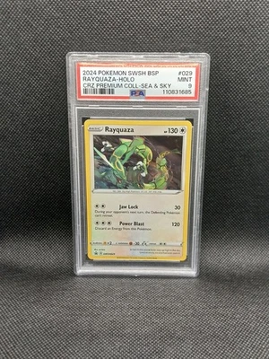 2024 Pokemon SWSH BSP Rayquaza Cosmo Holo #029 Mint PSA Graded 9 w/1 Swirl - Image 1 of 3