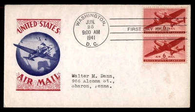 Mayfairstamps US FDC 1941 Airmail Pair Biplane first Day Cover aau_60623 - Image 1 of 2