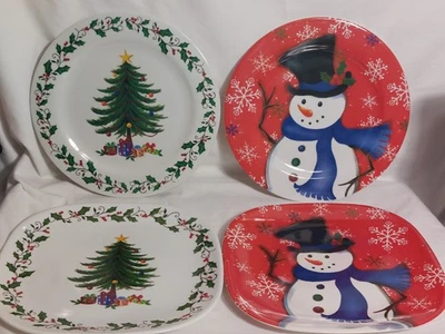 Lote de 4 platos de invierno de vacaciones de melamina 2007 muñeco de nieve árbol de Navidad Foto 1 de 4
