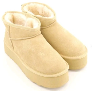 Stivaletti donna pelle scamosciata plateau sabbia beige fodera pelliccia sintetica 6,5 - Foto 1 di 6