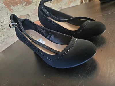 Me Too 女式楔形黑色高跟鞋踝带 US 6.5 露趾低跟 F — 第 1/4 张图片