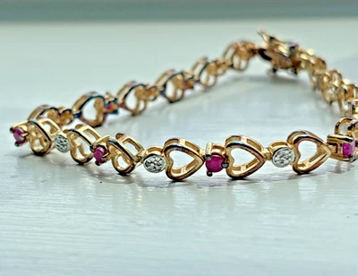 R 925 China hearts tennis bracelet with ruby and diamond gemstones - Image 1 of 4