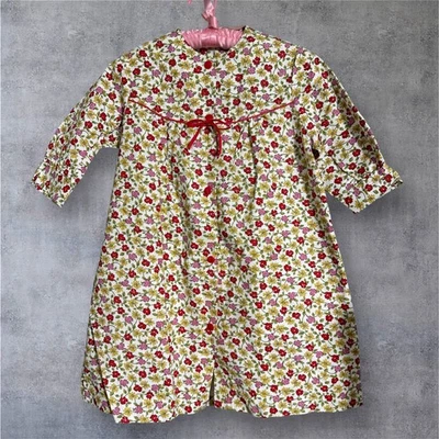 VTG Girl’s Dress 1970’s Corduroy Floral High Waist Size 10 Button Down Bow - Image 1 of 4