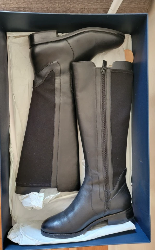 Botas de montar Cole Haan Noelle de cuero negro hasta la rodilla talla 8,5 39 Foto 1 de 4