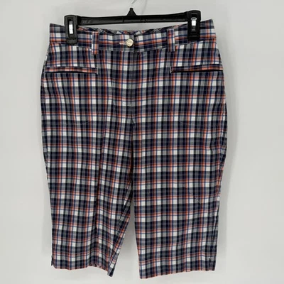 Pantalones capri de golf a cuadros para dama Hagen talla 6 recortados azul naranja cintura de 30" Foto 1 de 4
