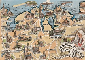 CPSM CARTE GEOGRAPHIQUE BRETAGNE LEON TREGOR - Picture 1 of 1