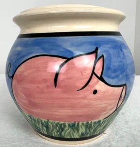 RARO barattolo per biscotti Karen Donleavy KD ceramica con coperchio maiale rosa 7" - Foto 1 di 7