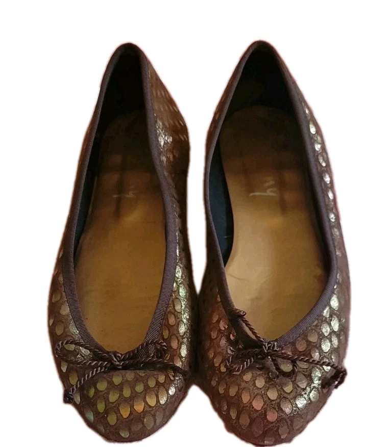 Zapatos Planos Mujer Talla 10 Borgoña Con Estampado Dorado Hechos en España Fly F Foto 1 de 4