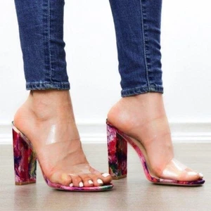 Klare Riemchen Chunky High Heel Schieber Sandale - Bild 1 von 8