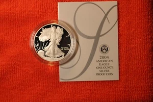 2004-W Silver American Eagle Proof 1 Oz. Bullion Coin, OGP, COA, $5.00 Shipping - Picture 1 of 4
