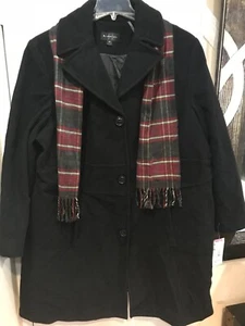 Women's Church Winter outerwear Wool blend Warm coat Black jacket +Scarf plus2X - Picture 1 of 12