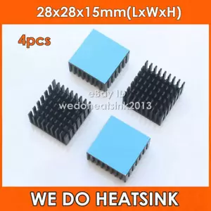 4pcs 28x28x20mm CPU Black Anodized Aluminum Heatsink With Thermal Tape Applied - Picture 1 of 8