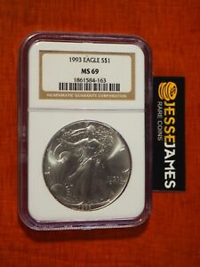 1993 $1 AMERICAN SILVER EAGLE NGC MS69 CLASSIC BROWN LABEL