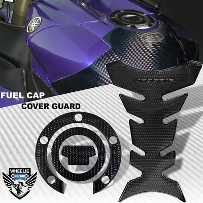 ALMOFADA DE TANQUE DE COMBUSTÍVEL PERFURADA PRETA PRO GRIP + TAMPA DE TAMPA DE GÁS PARA YAMAHA YZF R1/R6/FZ - Imagem 1 de 4