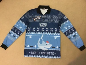 BCF ADULT POLO CHRISTMAS FISHMAS MERRY AND BITE FISHING SHIRT SIZE XS - Picture 1 of 10