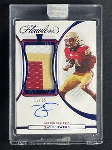 ZAY FLOWERS 1 /15 SAPPHIRE ROOKIE PATCH ON CARD AUTO AUTOGRAPH 2023 FLAWLESS RPA - Picture 1 of 10