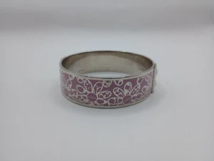 Coach Vintage Bangle Classic Signature C Logo Silver Pink Enamel Bracelet - Picture 1 of 4