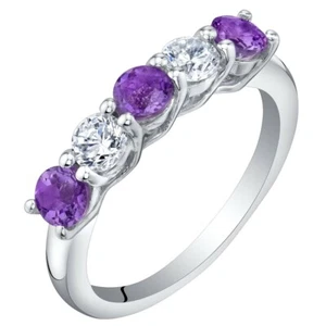 Sterling Silver Amethyst Five-Stone Trellis Ring Band - Picture 1 of 3